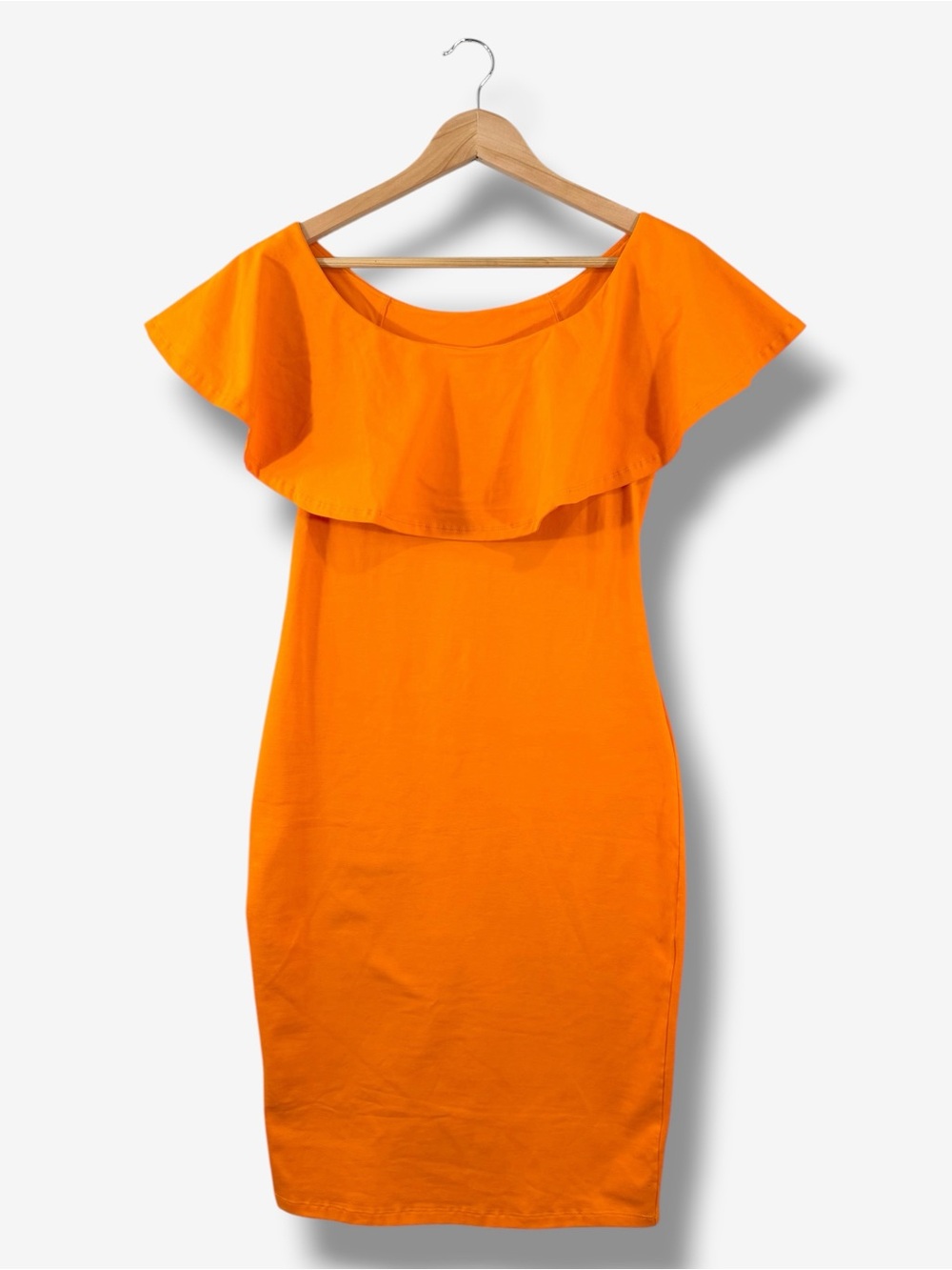 Manners London DIIDA 3-Way Dress Size L Orange Bodycon Off Shoulder Stretch Knit